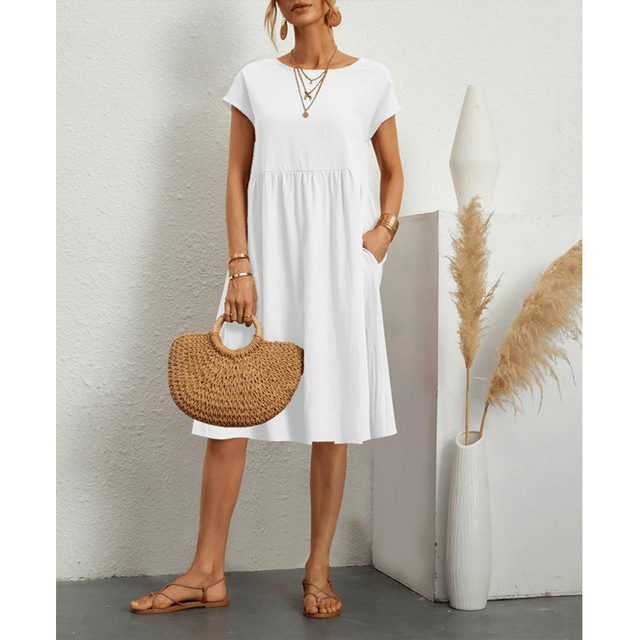 Isabella Moreau | Women's Linen Blend Summer Midi Dress with Pockets