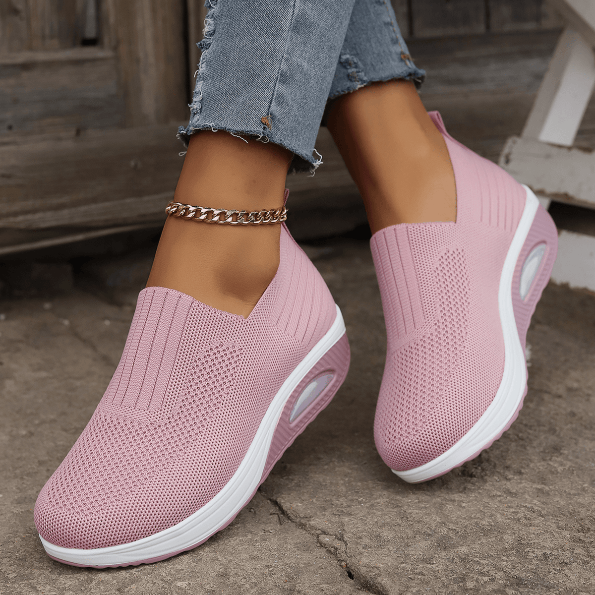 Orthopedic Wedge Slip-On Sneakers with Stretch Mesh Upper and Air Cushion Sole