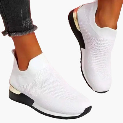 Women's Breathable Slip-On Wedge Sneakers with Metallic Heel Accent