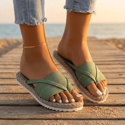 Lunara Women's Cushioned Crossover Slide Sandals with Espadrille Sole