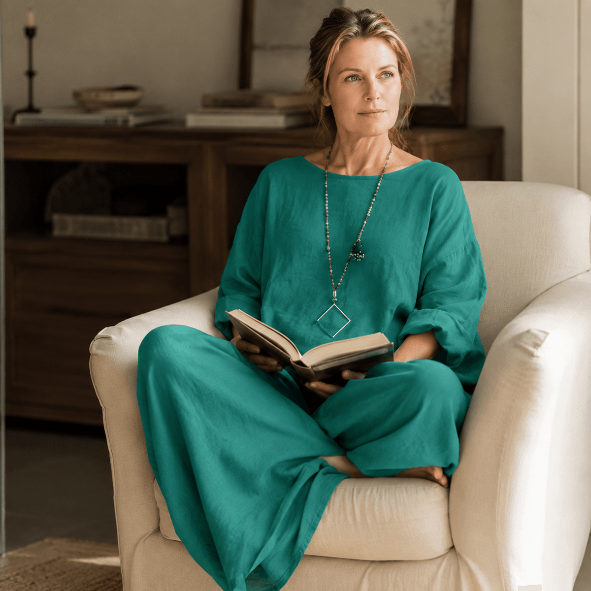 Lunavia Oversized Cotton-Linen Co-Ord Set with Wide-Leg Pants
