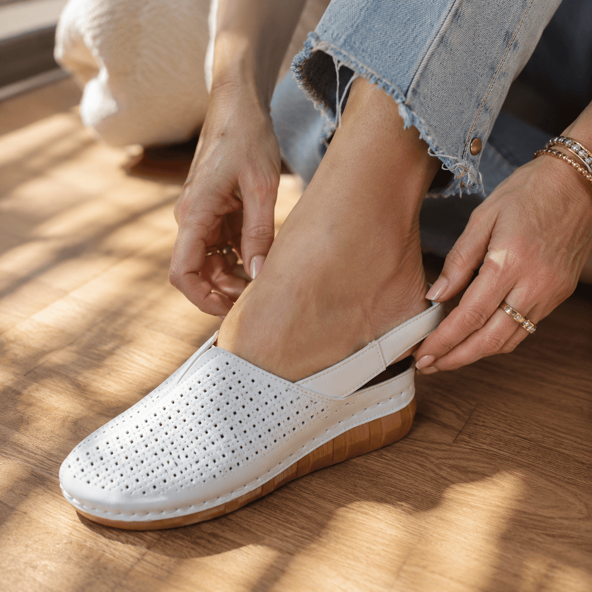 Perforated Wedge Slingback Sandals with Cushioned Sole for Women