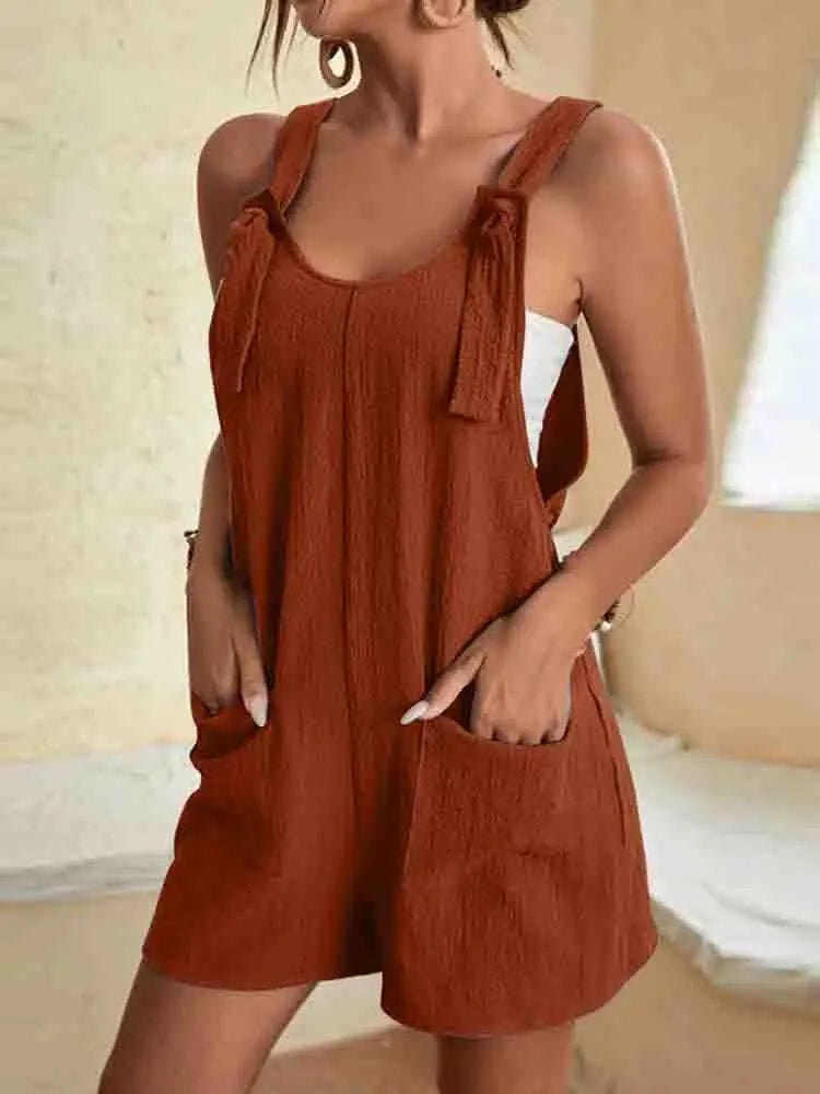 Carsen Sleeveless Linen-Blend Playsuit with Pockets