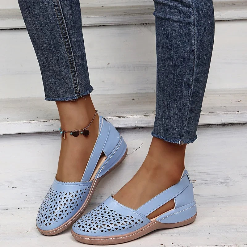 Sun Perforated Slip-On Wedge Shoes with Side Cut-Outs and Cushioned Insole