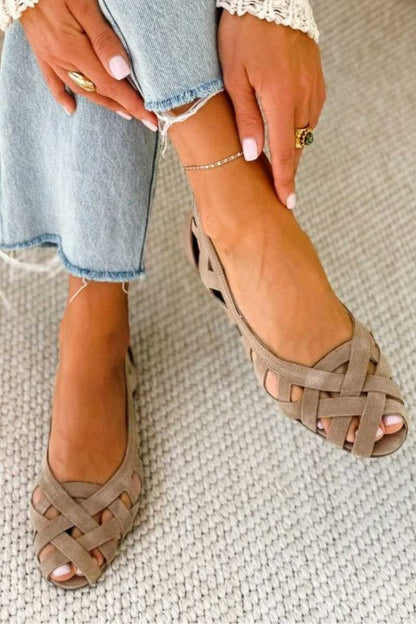 Women's Woven Suede Cushioned Sandals with Crossover Straps