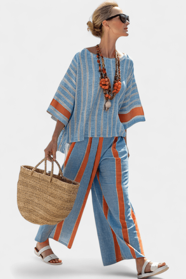 Elise Cunningham Striped Wide-Leg Two Piece Co-Ord Set for Women