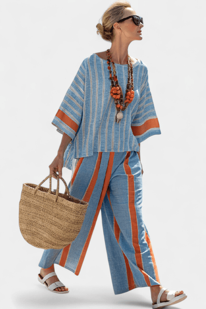 Elise Cunningham Striped Wide-Leg Two Piece Co-Ord Set for Women
