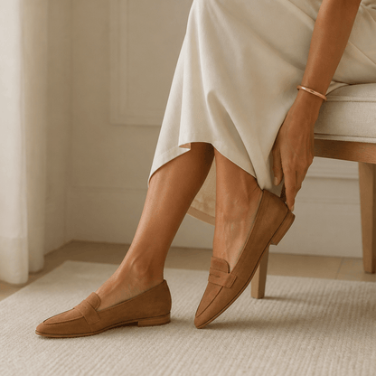 Women's Suede-Look Pointed-Toe Loafers with Cushioned Footbed