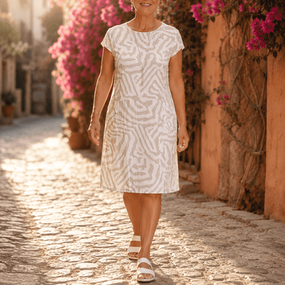 Ingrid Cap-Sleeve Abstract Print Midi Shift Dress for Women