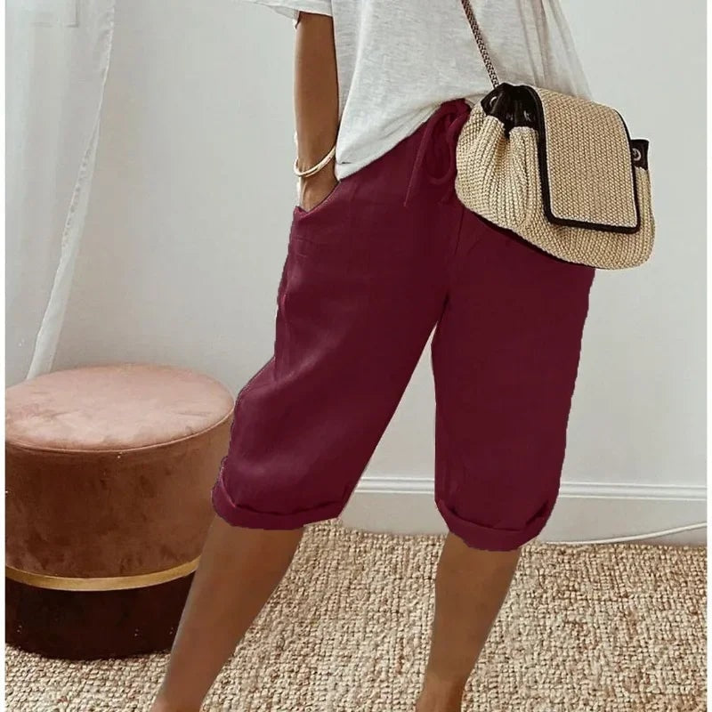 Heidi Linen Drawstring Tailored Shorts for Women with Elastic Waist