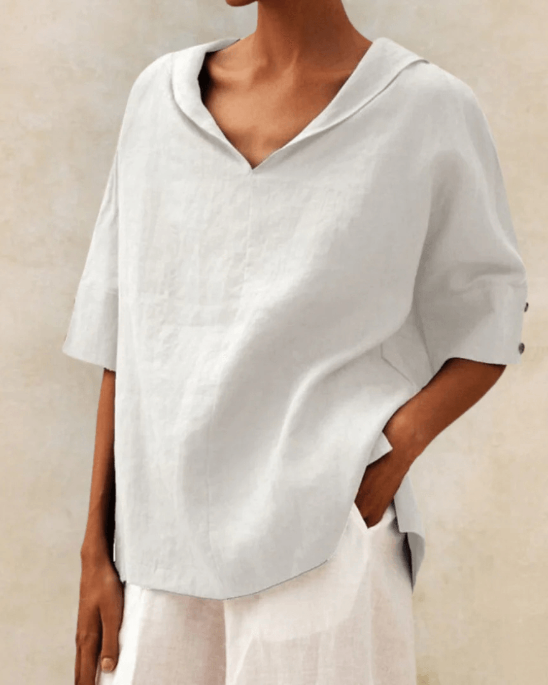 Women's Cotton V-Neck Top with Loose Fit and Half Sleeves
