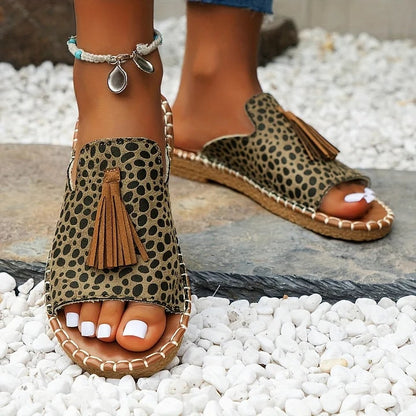 Naomi Kirkland Woven Cushioned Sandals with Boho Tassel Detail for Women