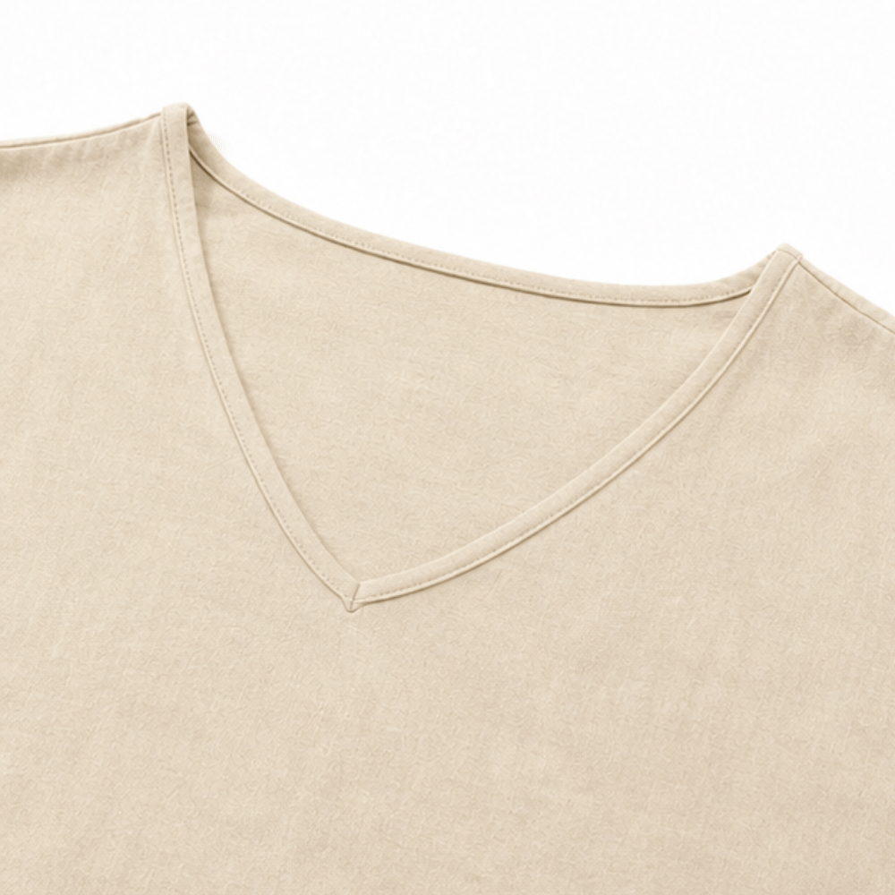 Draperly V-Neck Linen-Look Matching Set with Wide-Leg Pants