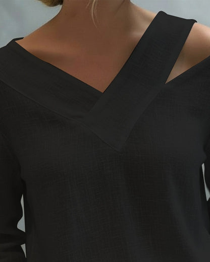 Vera Asymmetric V-Neck Linen-Look Top with Cold Shoulder Detail for Summer