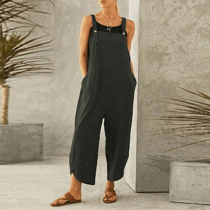 Harper Wide-Leg Linen Jumpsuit with Adjustable Straps and Side Pockets