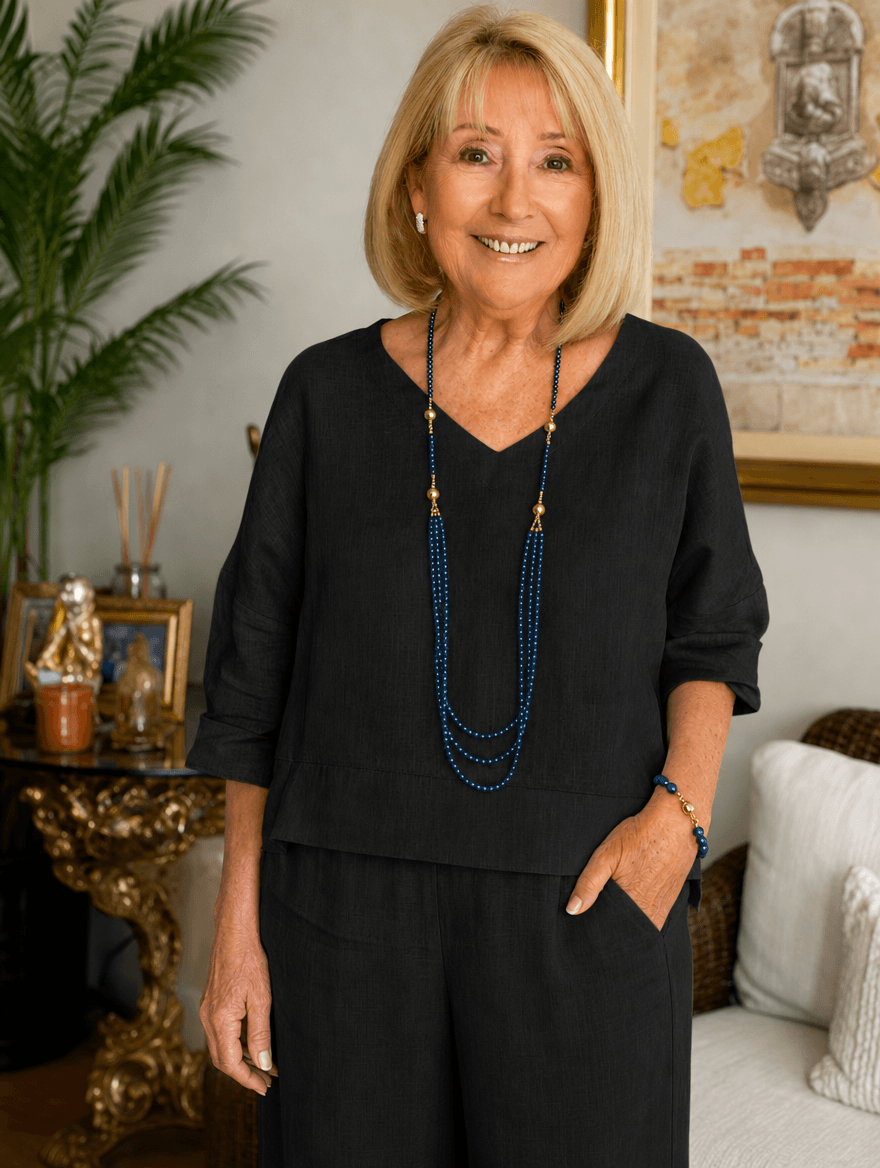 Bella Relaxed Cotton Linen Top with Rolled-Up Sleeves for Women