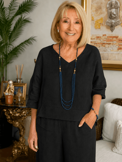 Bella Relaxed Cotton Linen Top with Rolled-Up Sleeves for Women