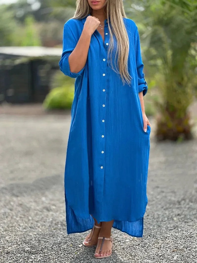 Roberta Button-Down Shirt-Style Maxi Dress for Women