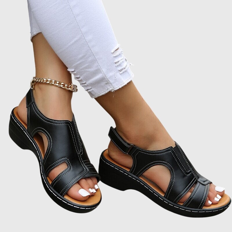 Celeste Comfortable Slingback Wedge Sandals with Cut-Out Detail and Adjustable Strap