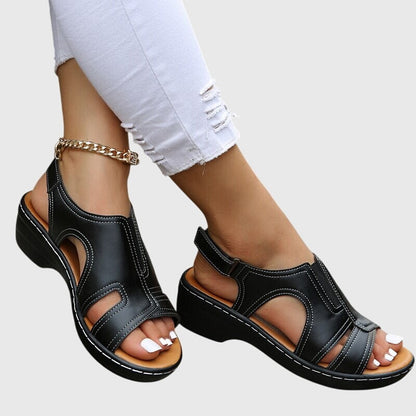 Celeste Comfortable Slingback Wedge Sandals with Cut-Out Detail and Adjustable Strap