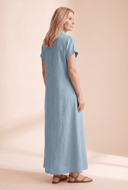Women's Button-Front Linen Blend Summer Shirt Dress