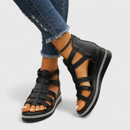Women's Cushioned Wedge Sandals with Rhinestone Trim Straps