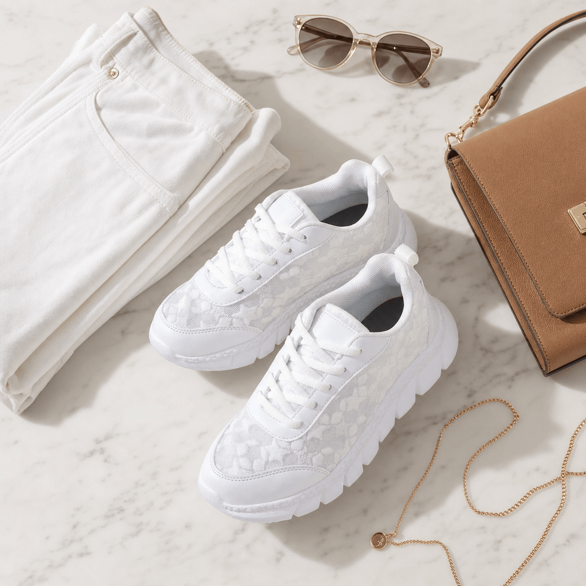 Star Mesh Lace-Up Platform Sneakers with Cushioned Sole for Women