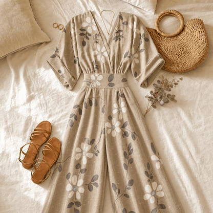 Solene Floral Print Wide-Leg Jumpsuit with Cinched Waist for Women