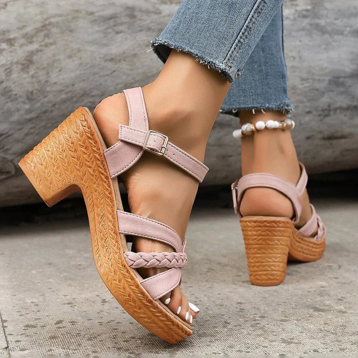 Esme Orthopedic Platform Sandals with Braided Straps and Block Heel