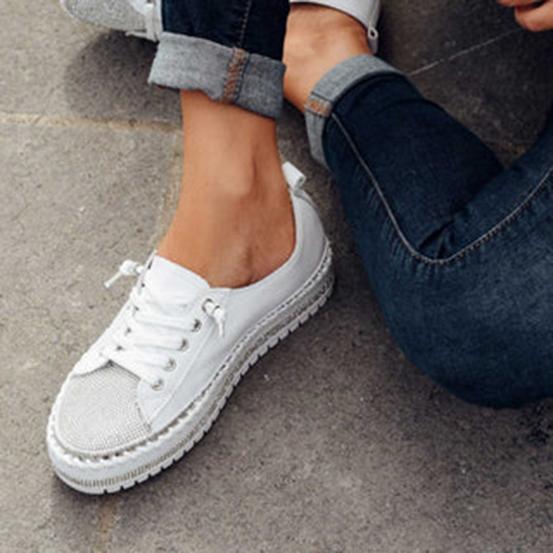 Sparkly Rhinestone Platform Sneakers Lace Up Casual Shoes