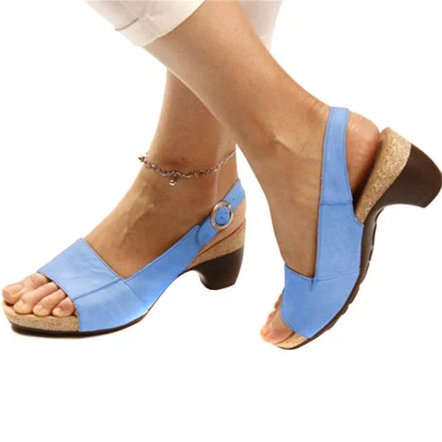 Women's Cushioned Slingback Wedge Sandals with Leather Upper