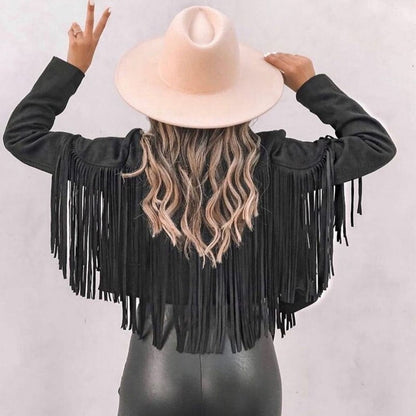 Bianca Rossi Fringe Suede-Look Cropped Jacket for Women