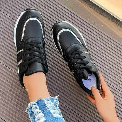 Whitney Women's Lace-Up Cushioned Sneakers with Metallic Panels