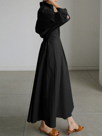 Sofia Collared A-Line Midi Dress with Pockets and 3/4 Sleeves