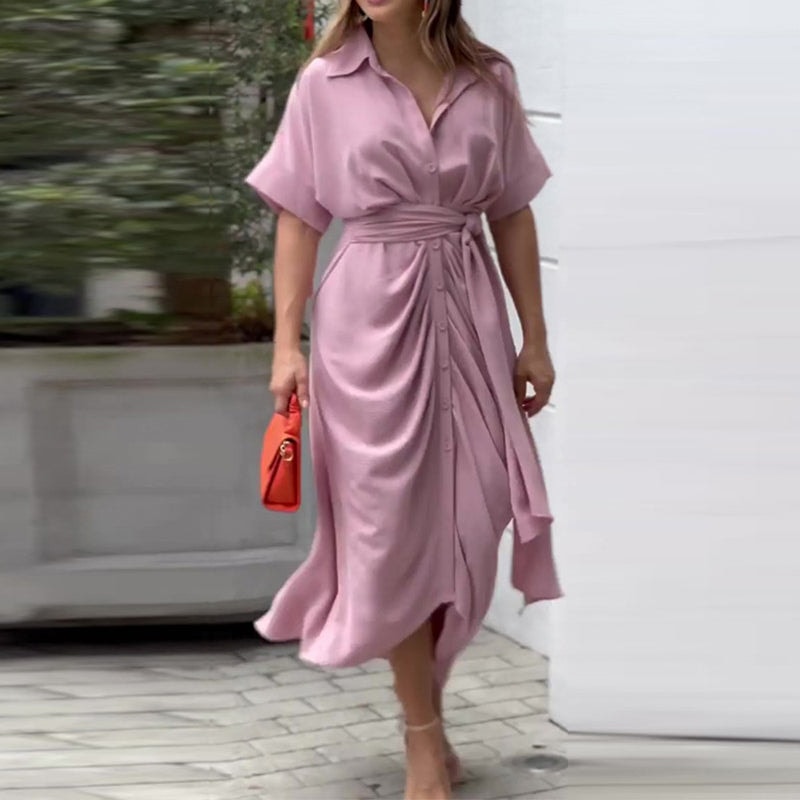 Veronica Floral Midi Shirt Dress with Tie Waist and Button-Down Front