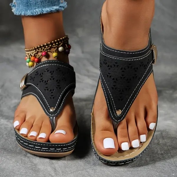 Maria Wedge Cushioned Sandals with Toe Post Design