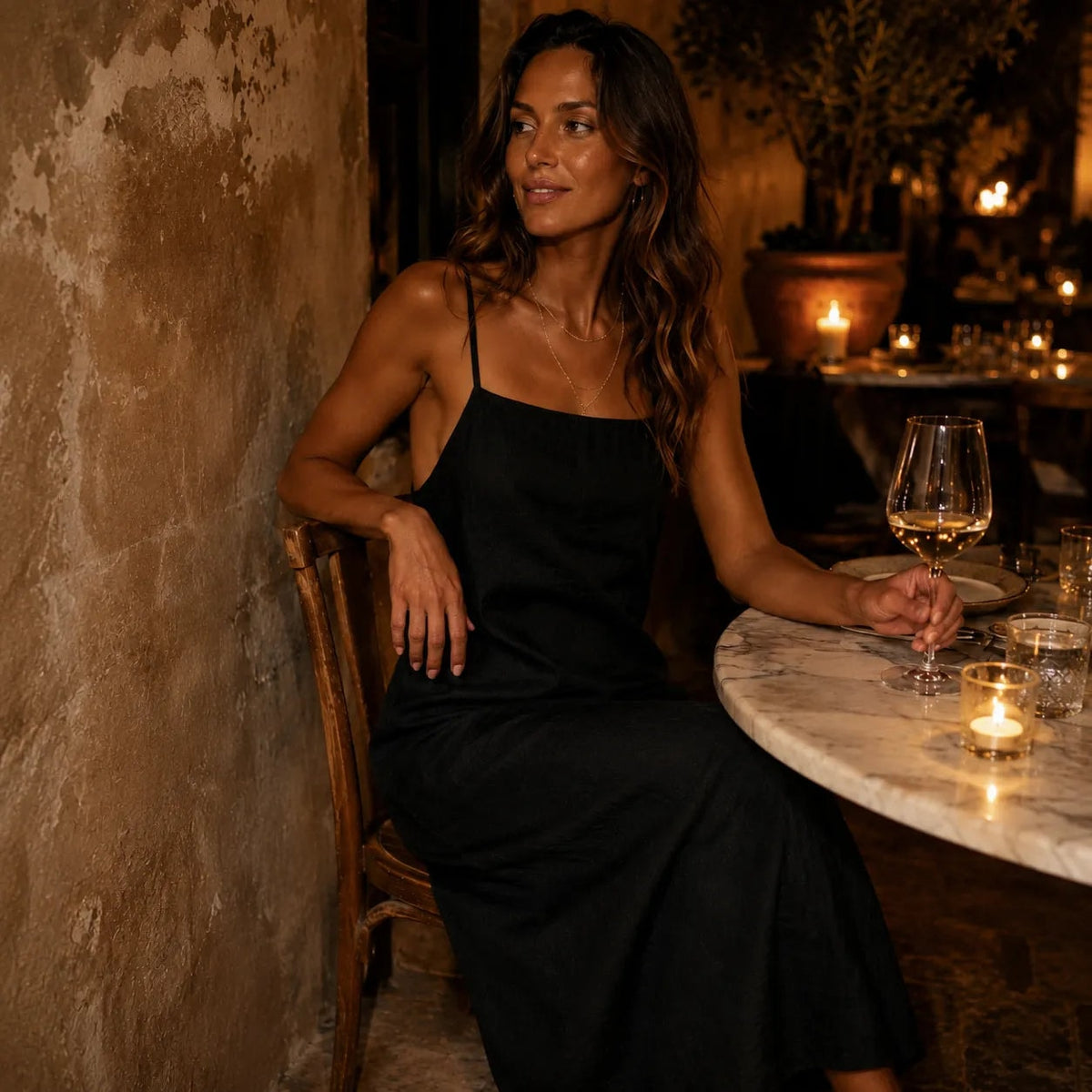 Marelle Linen-Look Summer Maxi Slip Dress with Adjustable Straps