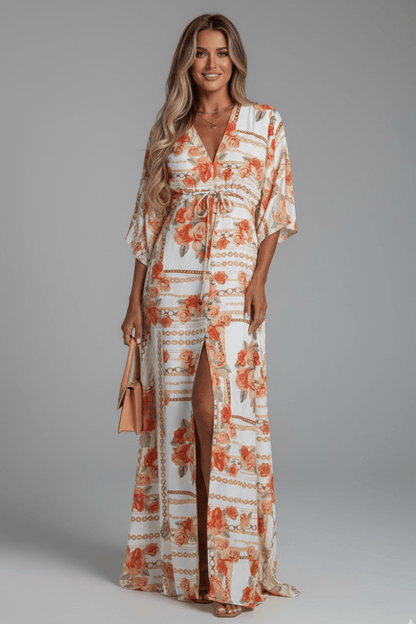 Serena Bellini | Bohemian Tropical Print Maxi Dress with Tie Waist