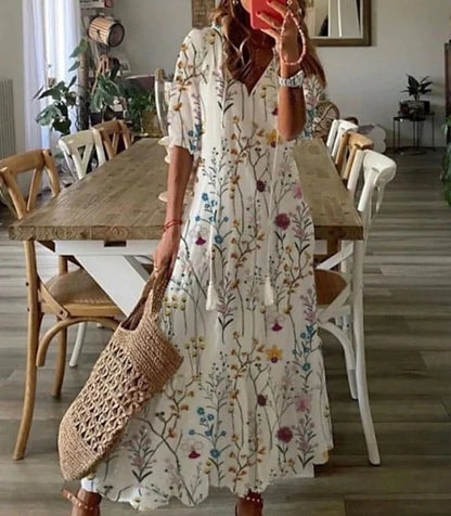 Joanne Tassel-Tie Ikat Print Cotton Blend Women's Midi Dress with Tummy Coverage