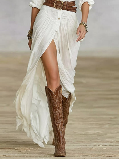 Clara Beaumont Bohemian Button-Down Maxi Dress with Western-Inspired Flow