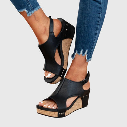 Adela Women's Cushioned Wedge Sandals with Buckle Closure