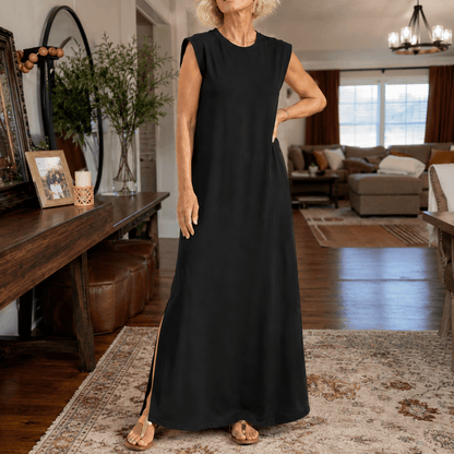 Marella Sleeveless Wrinkle-Free Split-Hem Summer Midi Dress with Pockets