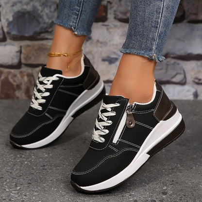 Orthopedic Lace-Up Sneakers with Side Zip and Supportive Raised Sole
