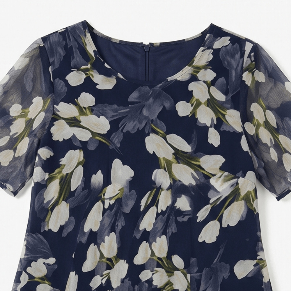 Florenza Floral Chiffon Midi Dress for Women with Flutter Sleeves