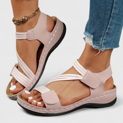 Delvaine Orthopedic Wedge Sandals with Open Toe and Adjustable Elastic Straps