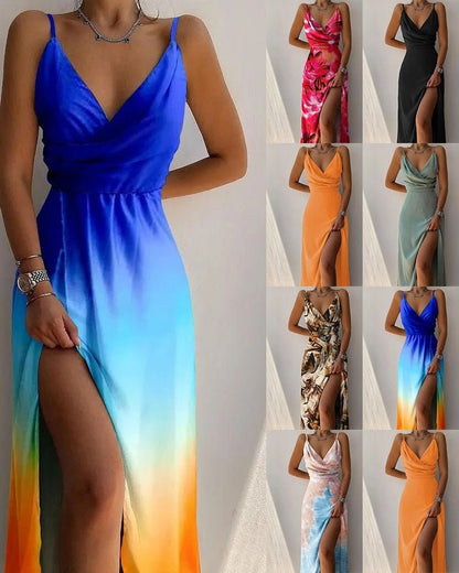 Lilou Wrap Summer Maxi Dress for Women with Spaghetti Straps and Thigh Slit