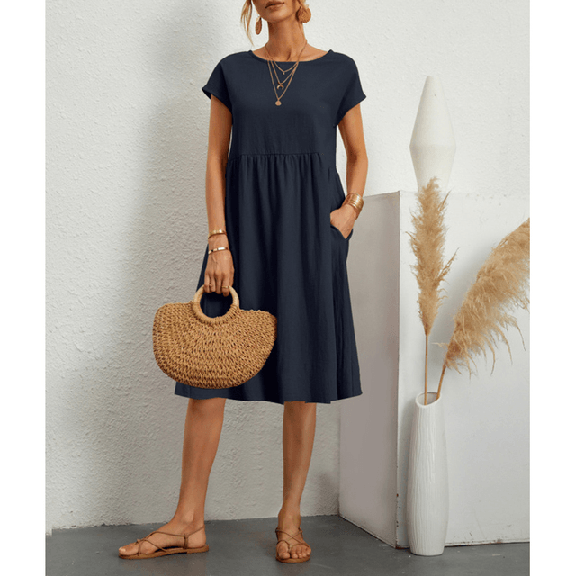 Isabella Moreau | Women's Linen Blend Summer Midi Dress with Pockets