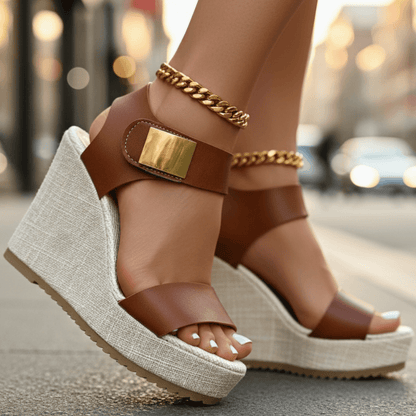 Women's Cushioned Colorblock Platform Wedge Sandals with Ankle Strap