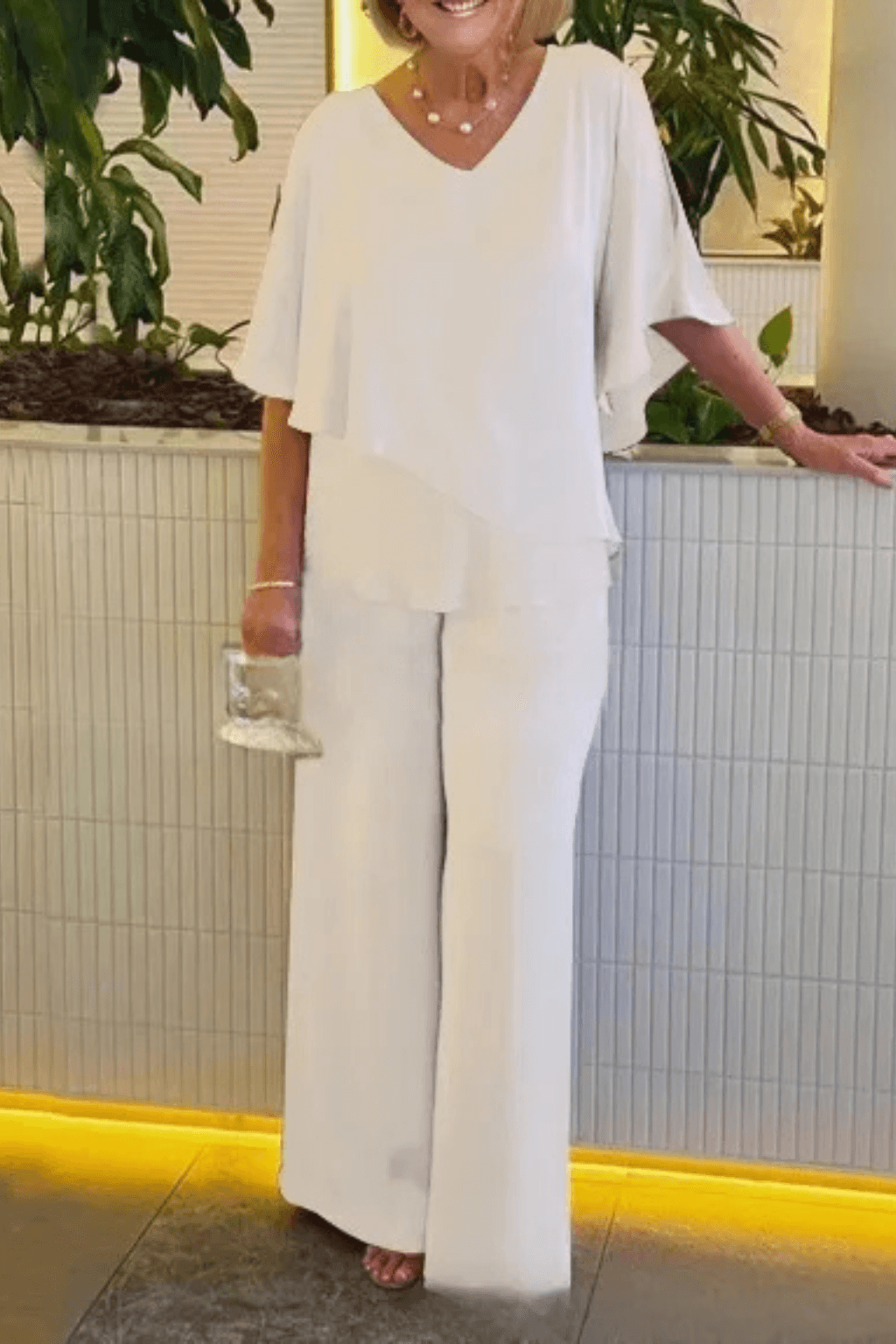 Hannah Sullivan Flowy Chiffon Blouse and Wide-Leg Pants Co-ord Set