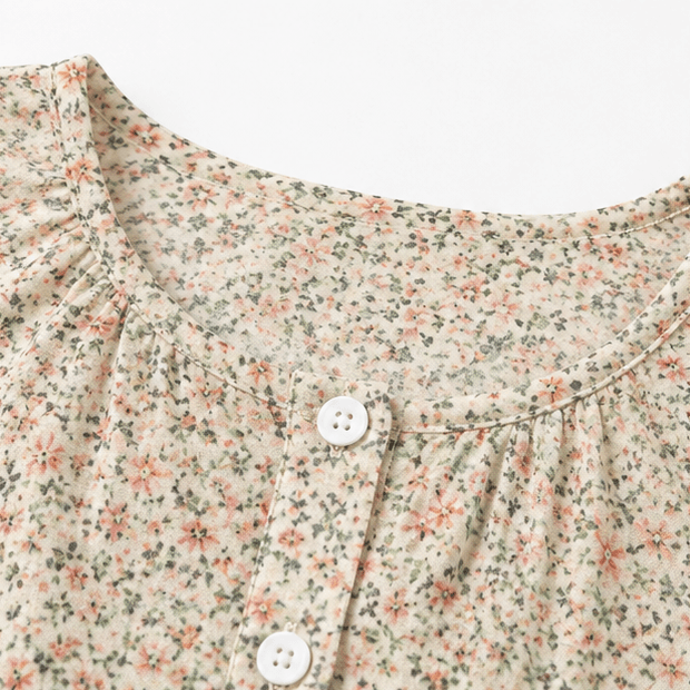 Florenne Ditsy Floral Button-Up Blouse with Three-Quarter Sleeves